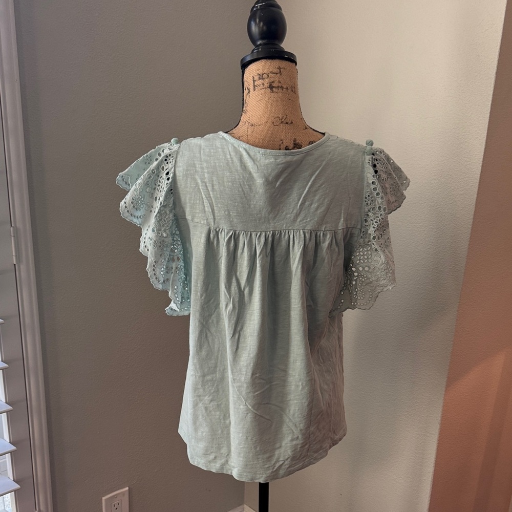 Lot of 2 jcrew Red and Light Green Lace Sleeve Tops - Picture 5 of 9